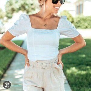 Abercrombie & Fitch Linen Blend Puff Sleeve Top Size S